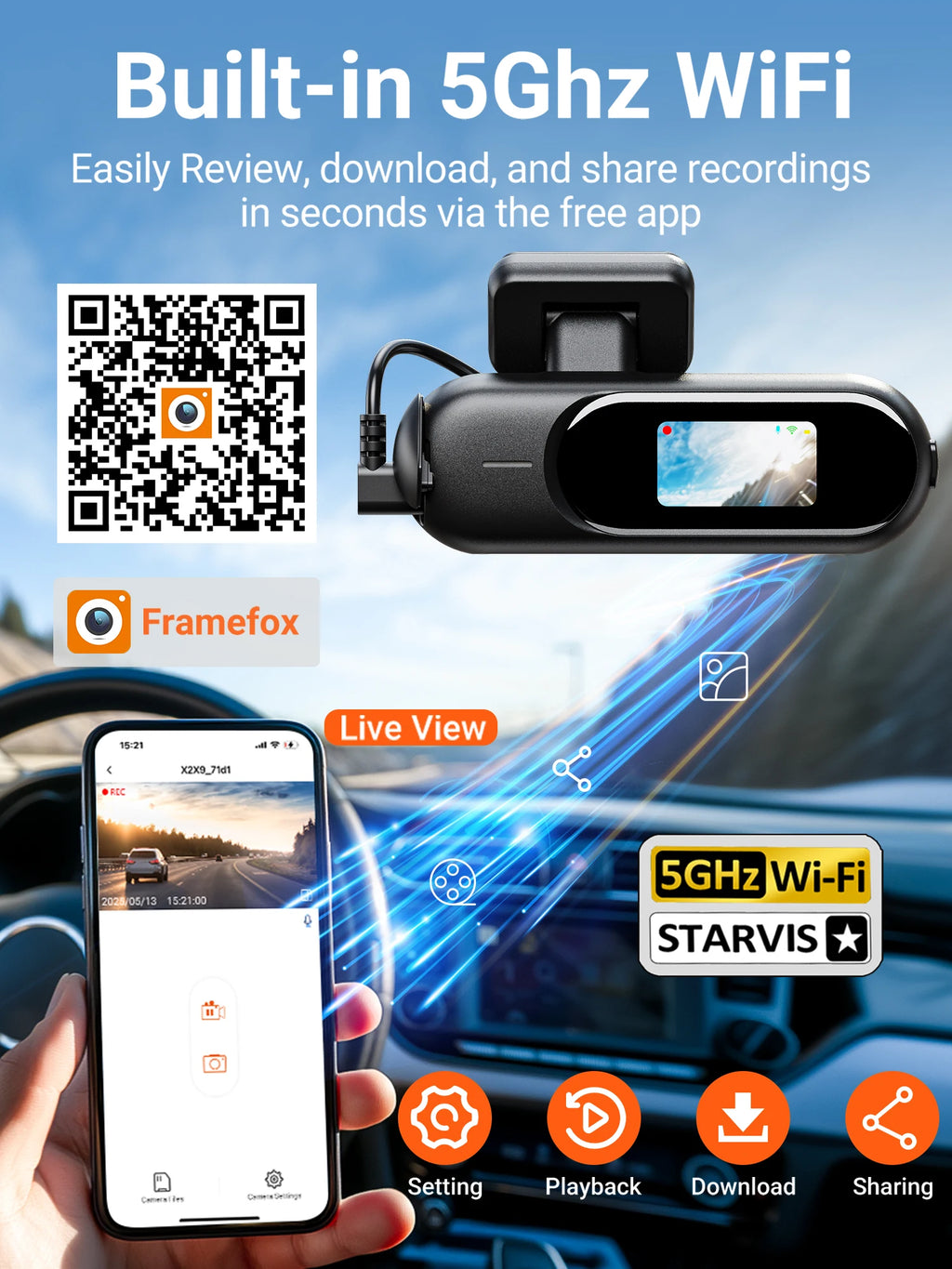 4K UHD Front & Rear Dash Cam with WiFi, HDR Night Vision & 24H Parking Mode