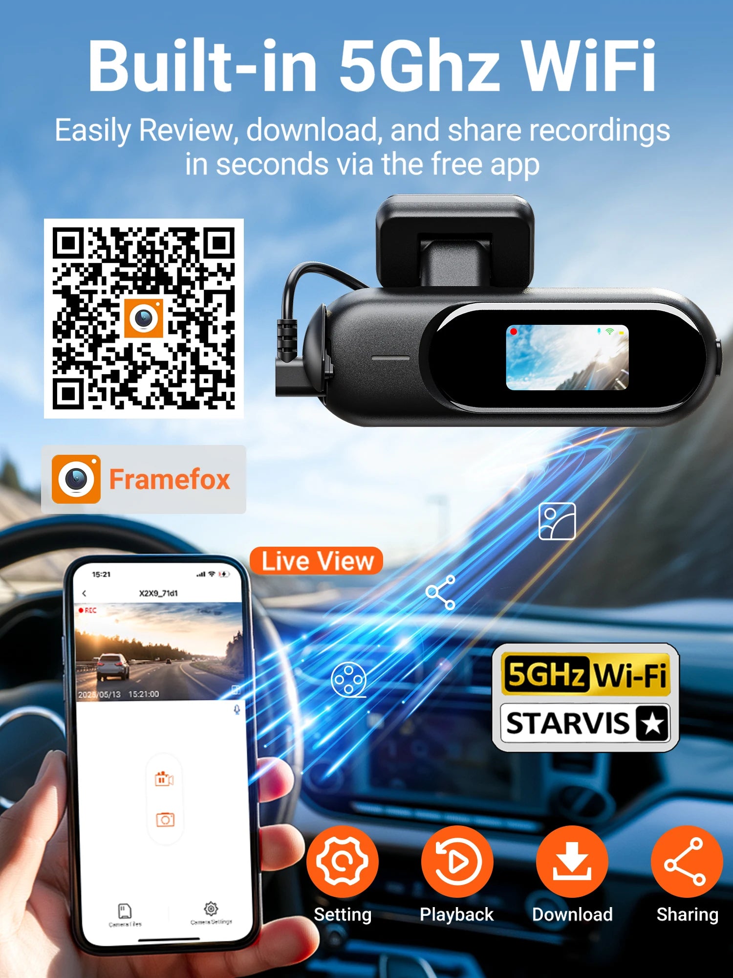 4K UHD Front & Rear Dash Cam with WiFi, HDR Night Vision & 24H Parking Mode
