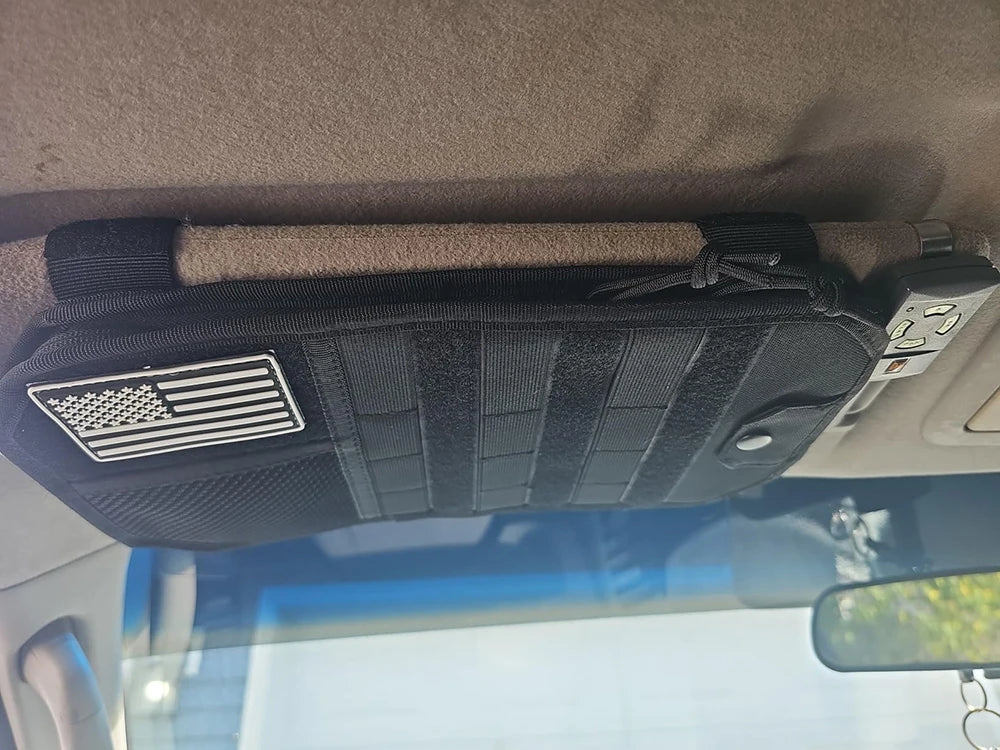 Car Sun Visor Organizer – Molle Panel with Zipper Pouch & Glasses Clip