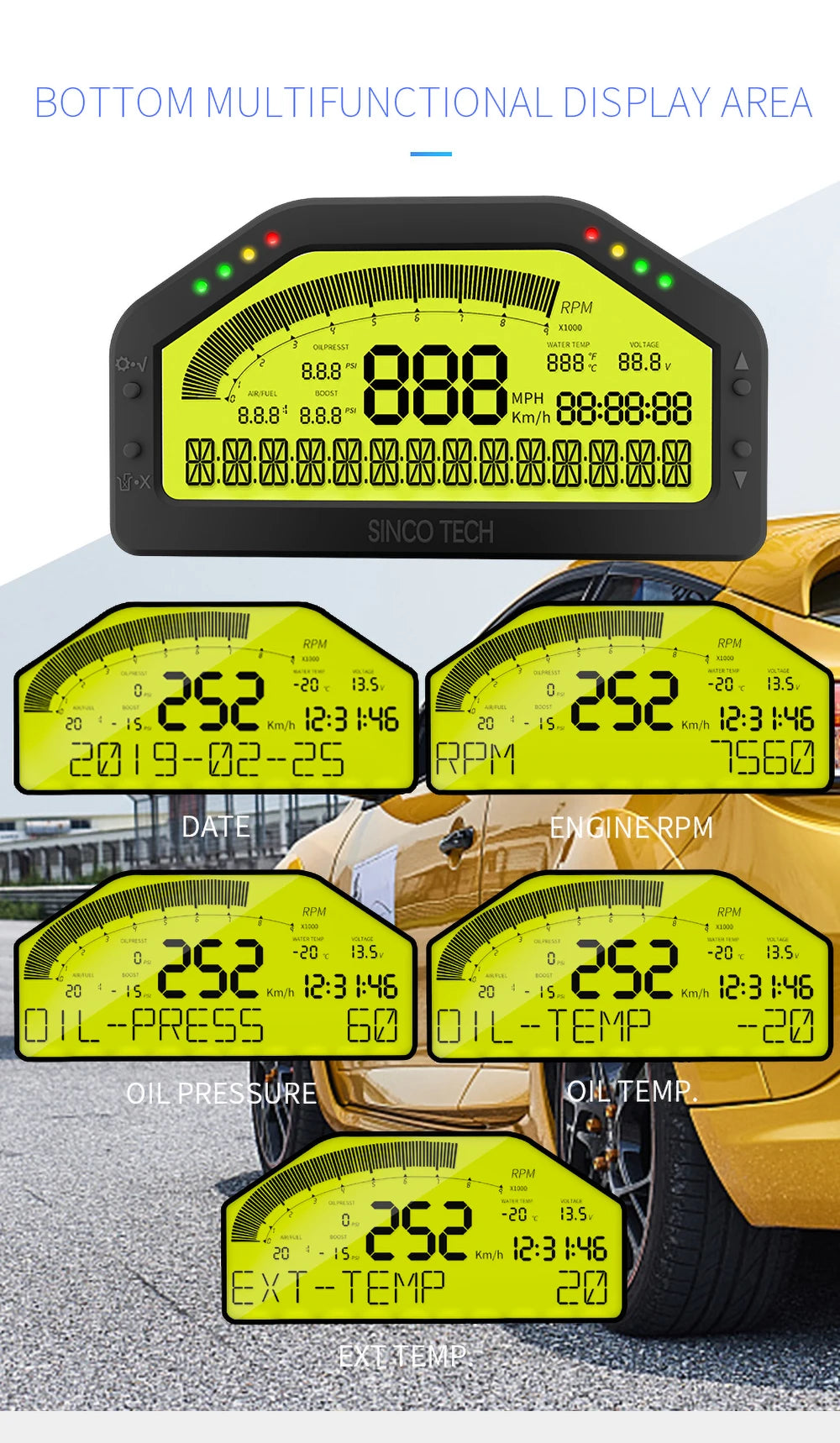 DO904 Bluetooth Race Gauge – Car Tacho Dashboard Sensor Kit with LCD Screen