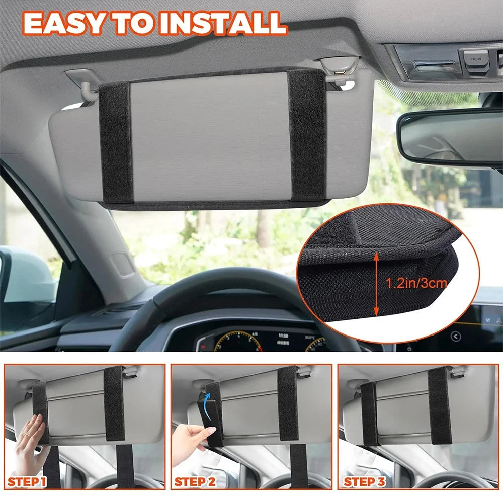 Car Sun Visor Organizer – Molle Panel with Zipper Pouch & Glasses Clip