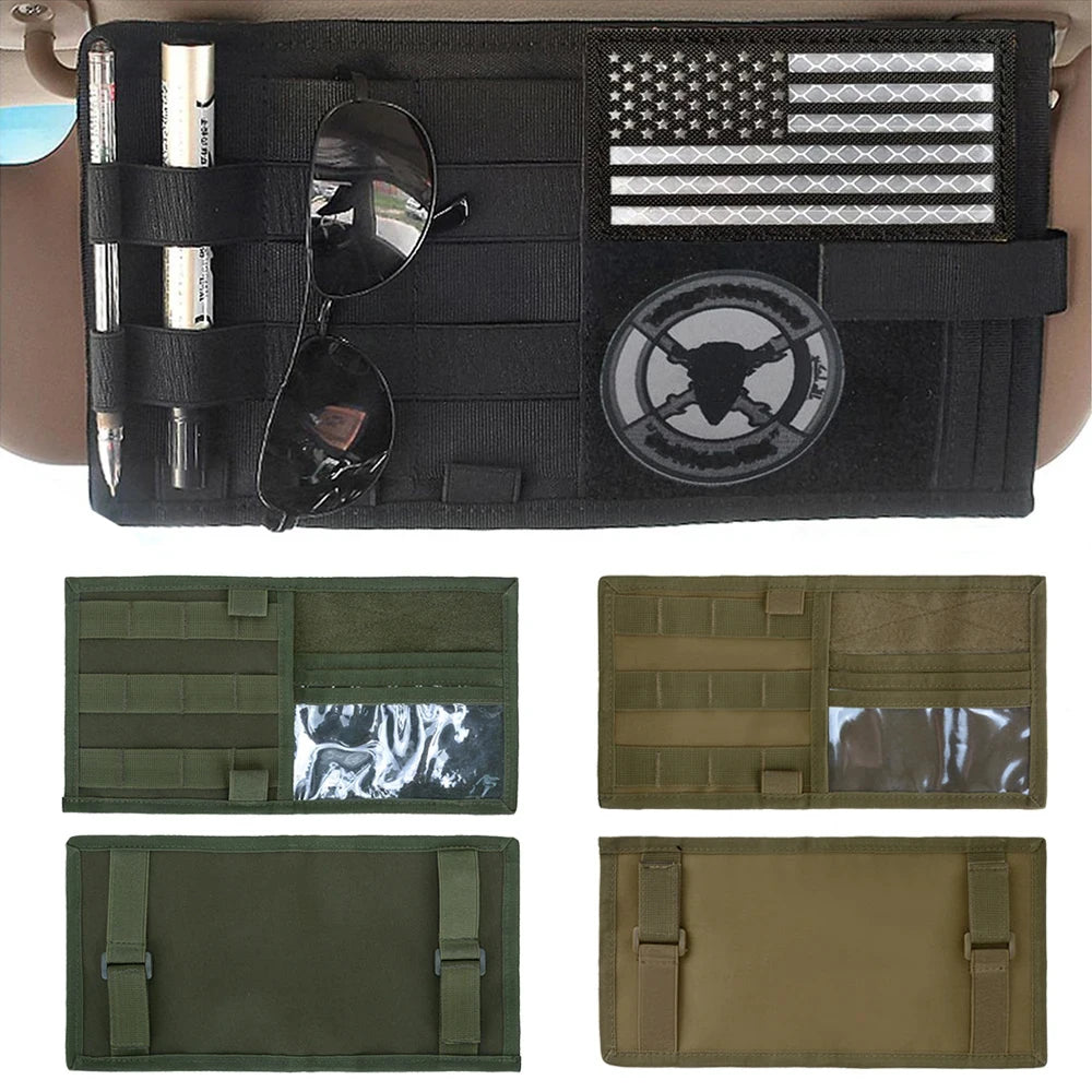 Car Sun Visor Organizer – Molle Panel with Zipper Pouch & Glasses Clip