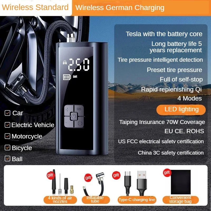 Portable Car Air Compressor – Wired & Wireless Tire Inflator, 150 PSI