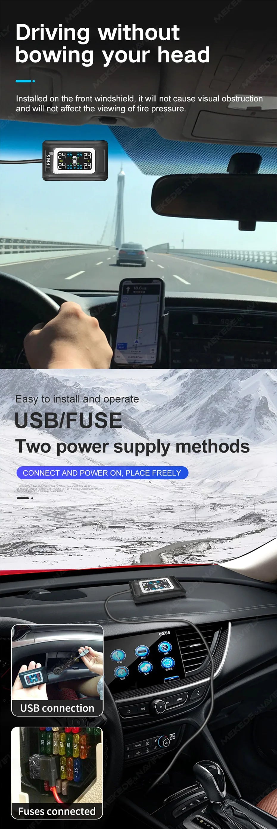 Intelligent TPMS Tire Pressure Monitoring System – Compact & Car-Specific Design