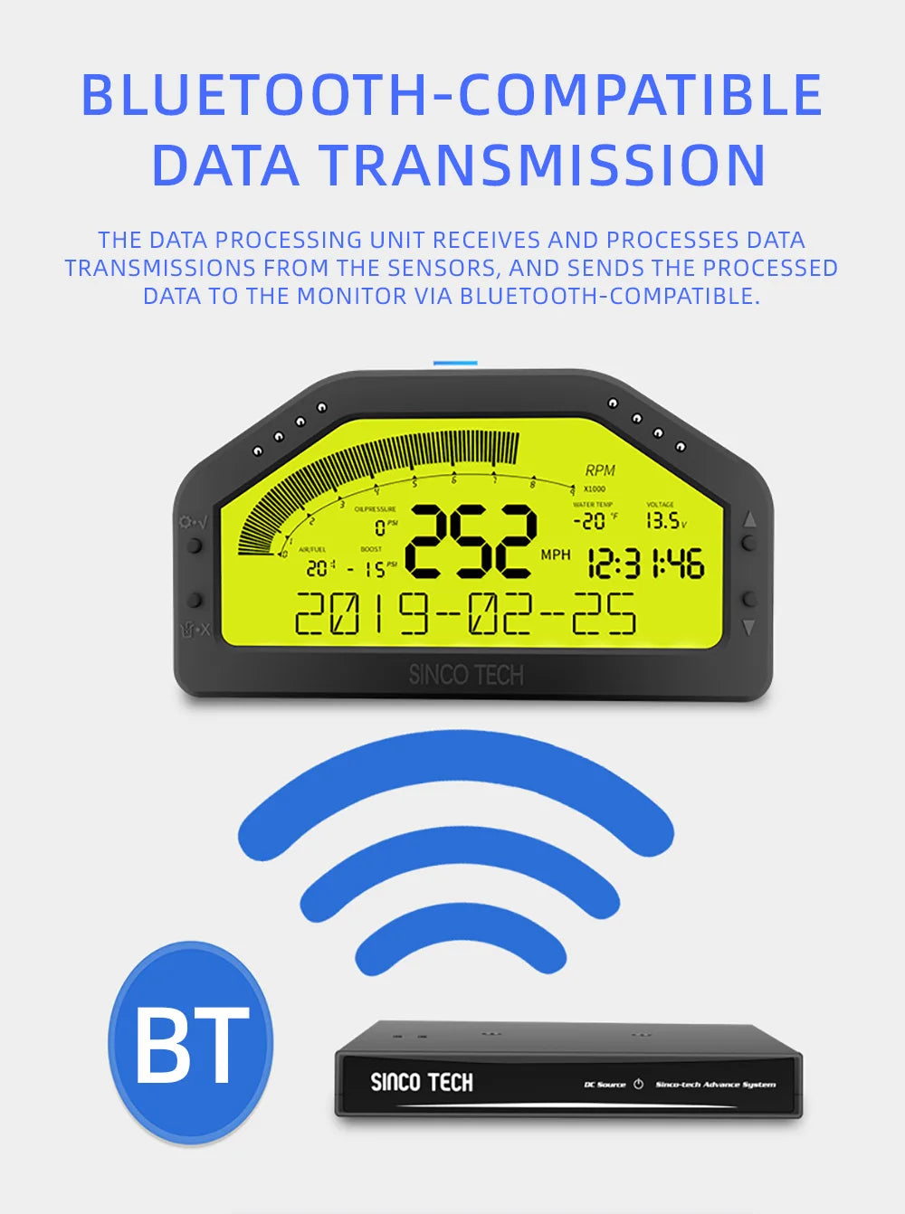 DO904 Bluetooth Race Gauge – Car Tacho Dashboard Sensor Kit with LCD Screen