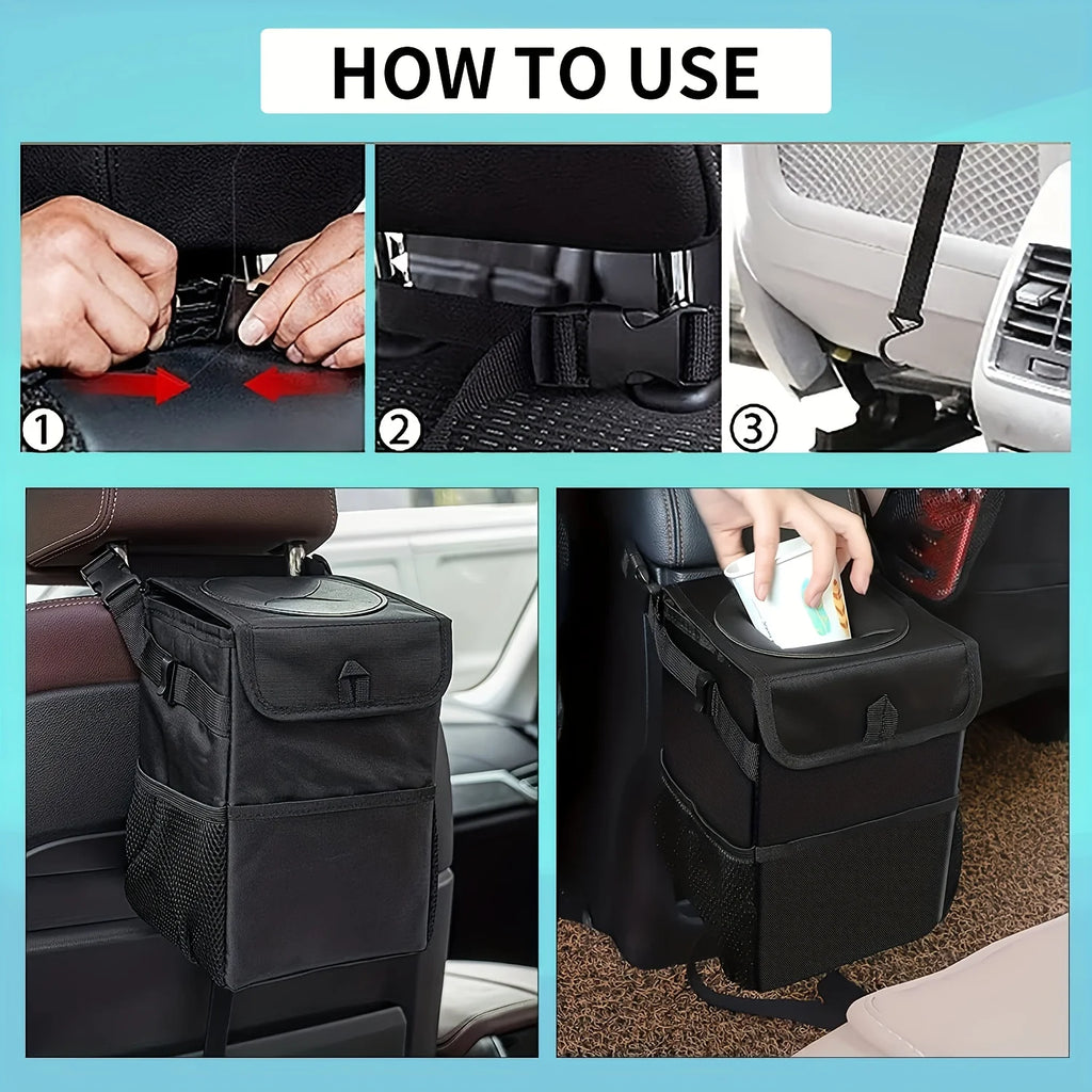 Car Trash Can with Lid – Leakproof, Collapsible Oxford Cloth Bin