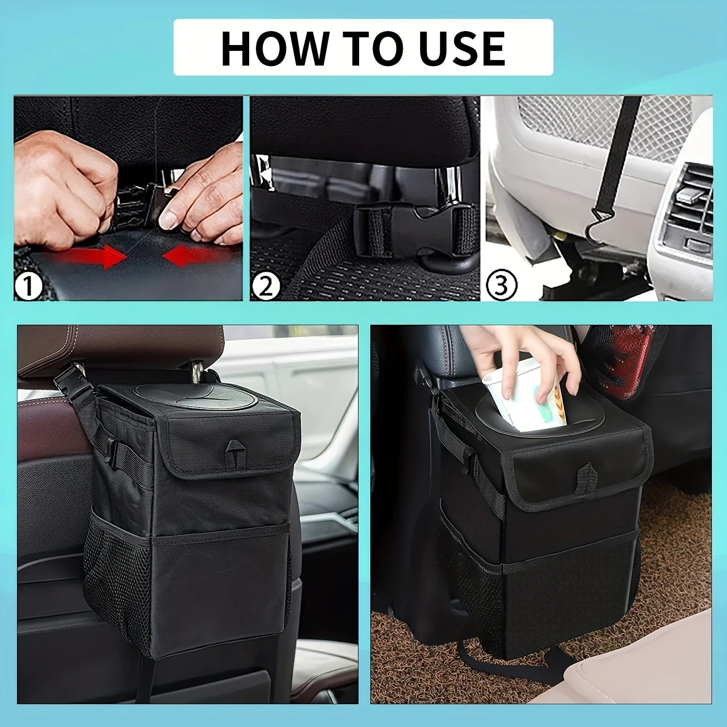 Car Trash Can with Lid – Leakproof, Collapsible Oxford Cloth Bin