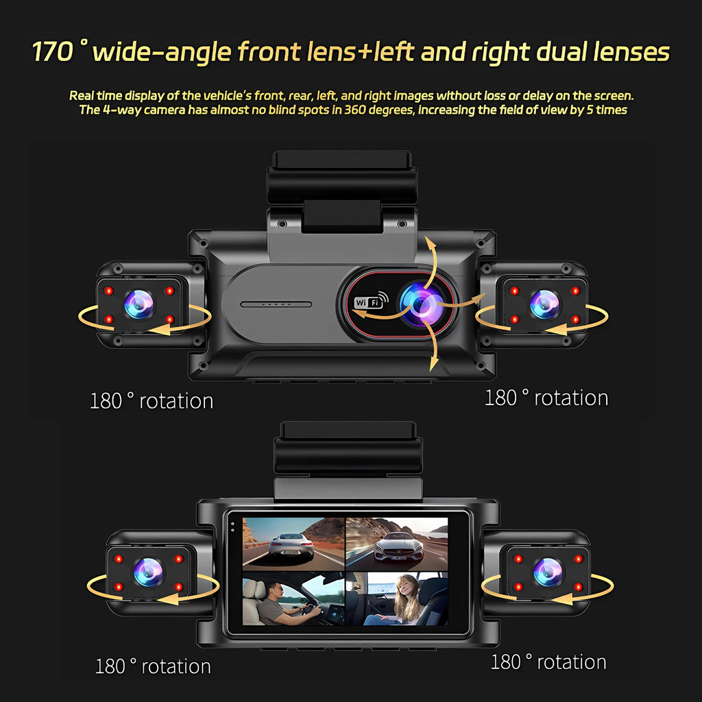 4 Channel Dash Cam with WiFi – FHD 1080P, Night Vision & Loop Recording