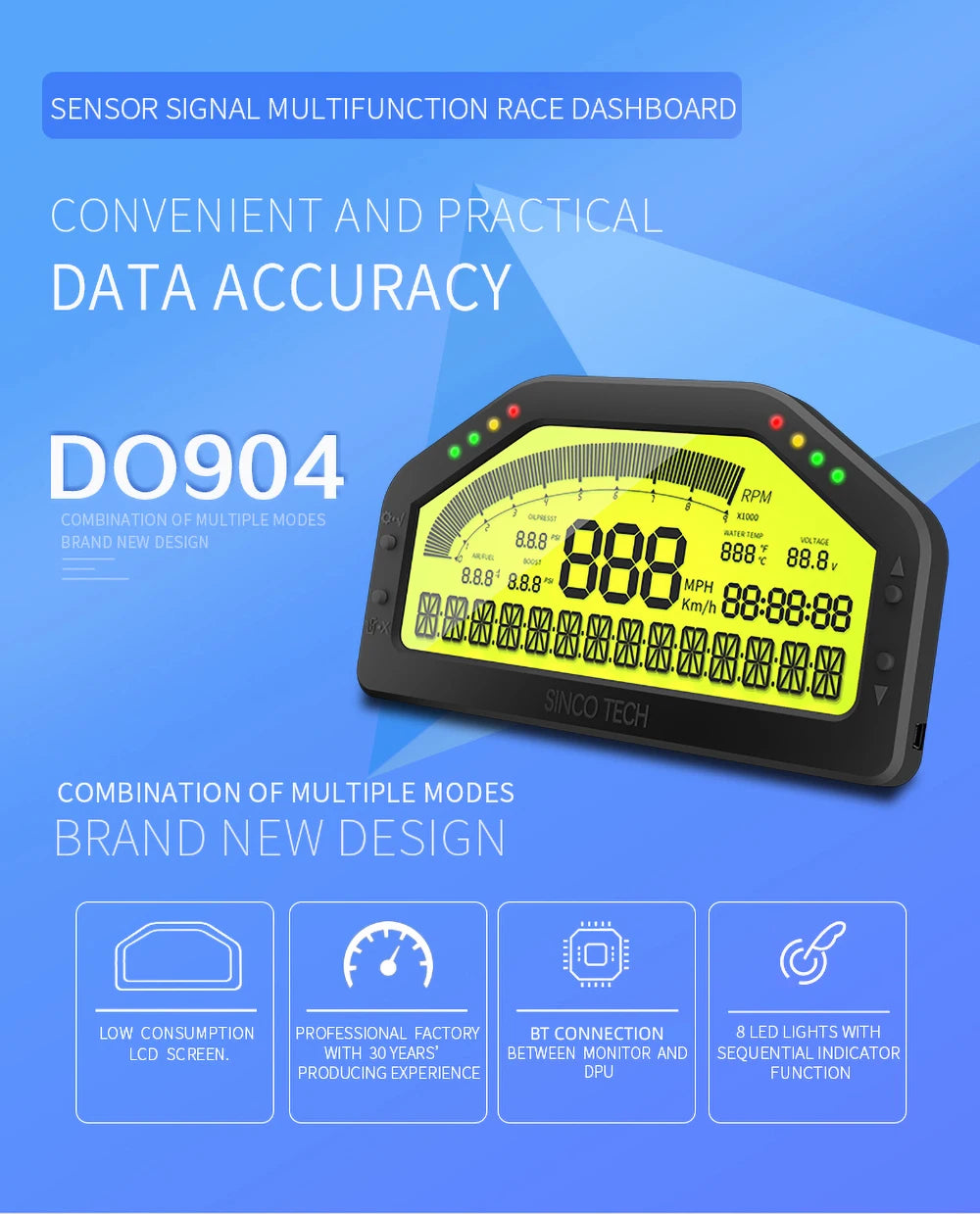 DO904 Bluetooth Race Gauge – Car Tacho Dashboard Sensor Kit with LCD Screen