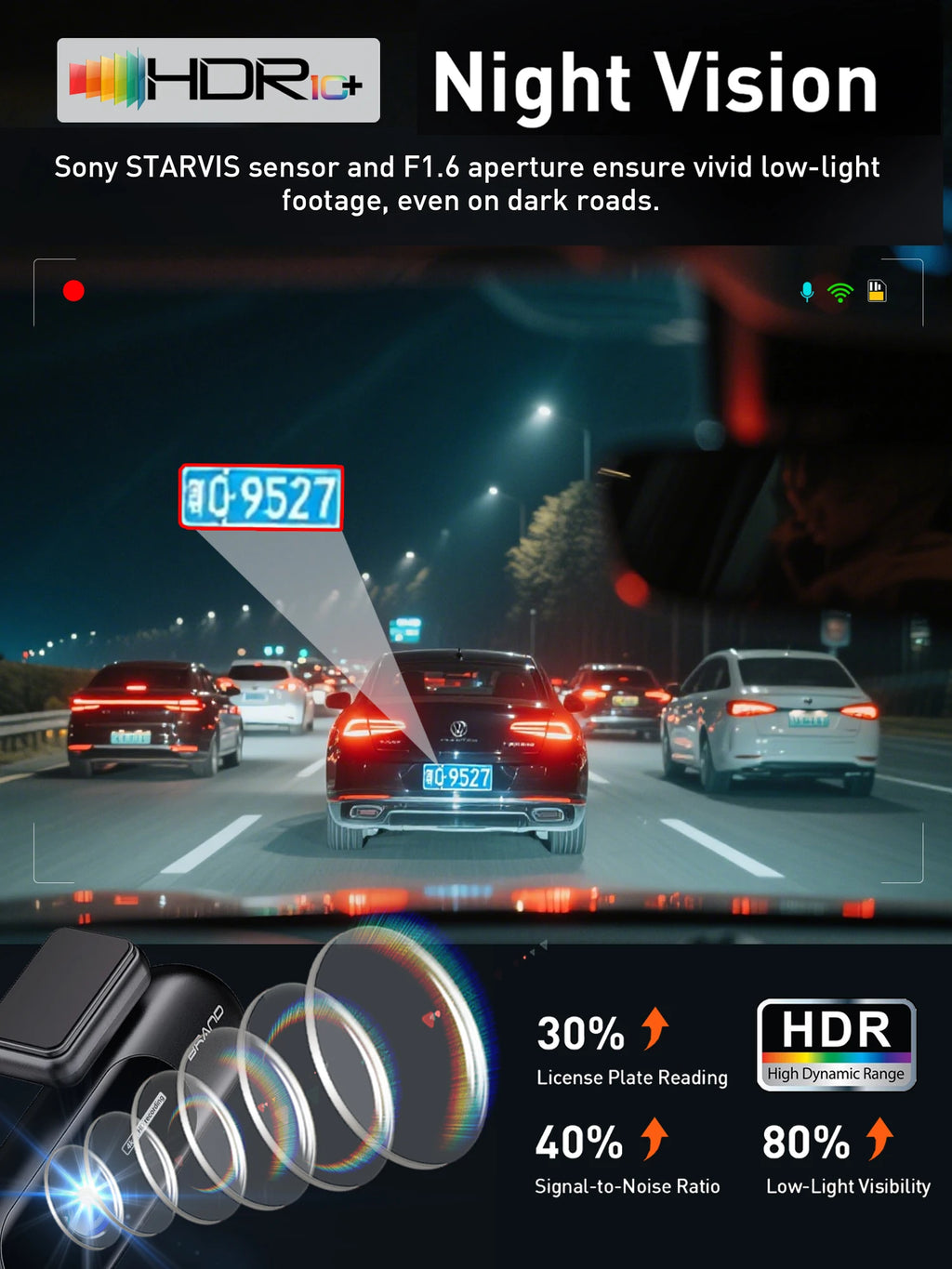 4K UHD Front & Rear Dash Cam with WiFi, HDR Night Vision & 24H Parking Mode