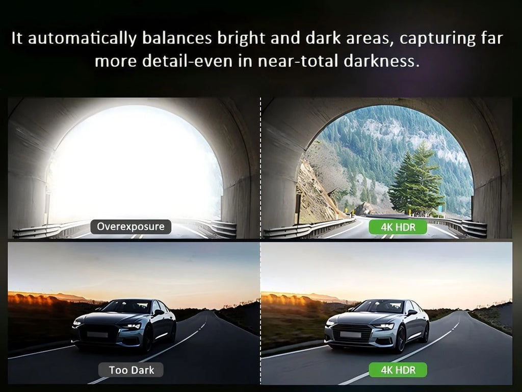 4K UHD Front & Rear Dash Cam with WiFi, HDR Night Vision & 24H Parking Mode