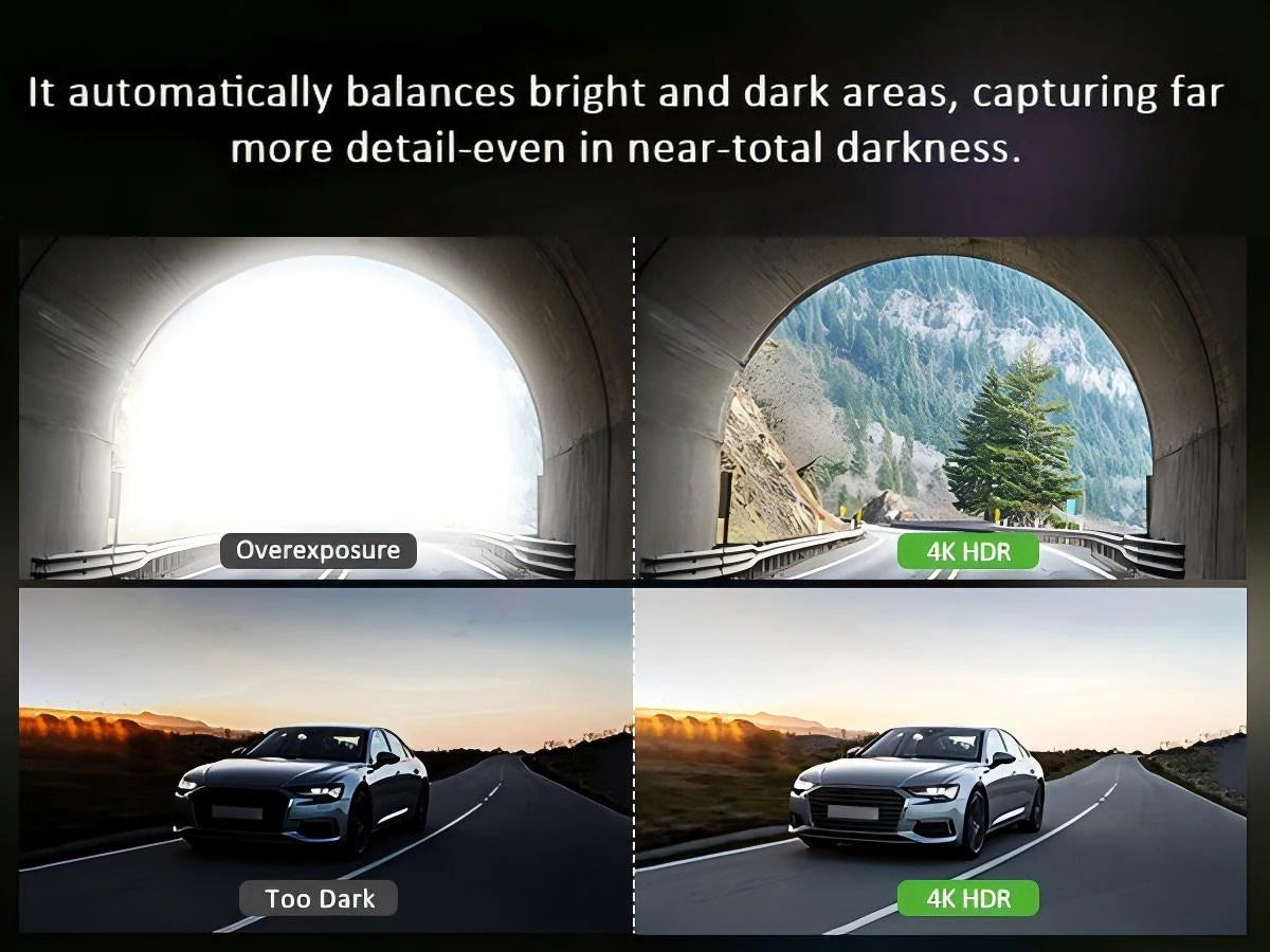 4K UHD Front & Rear Dash Cam with WiFi, HDR Night Vision & 24H Parking Mode