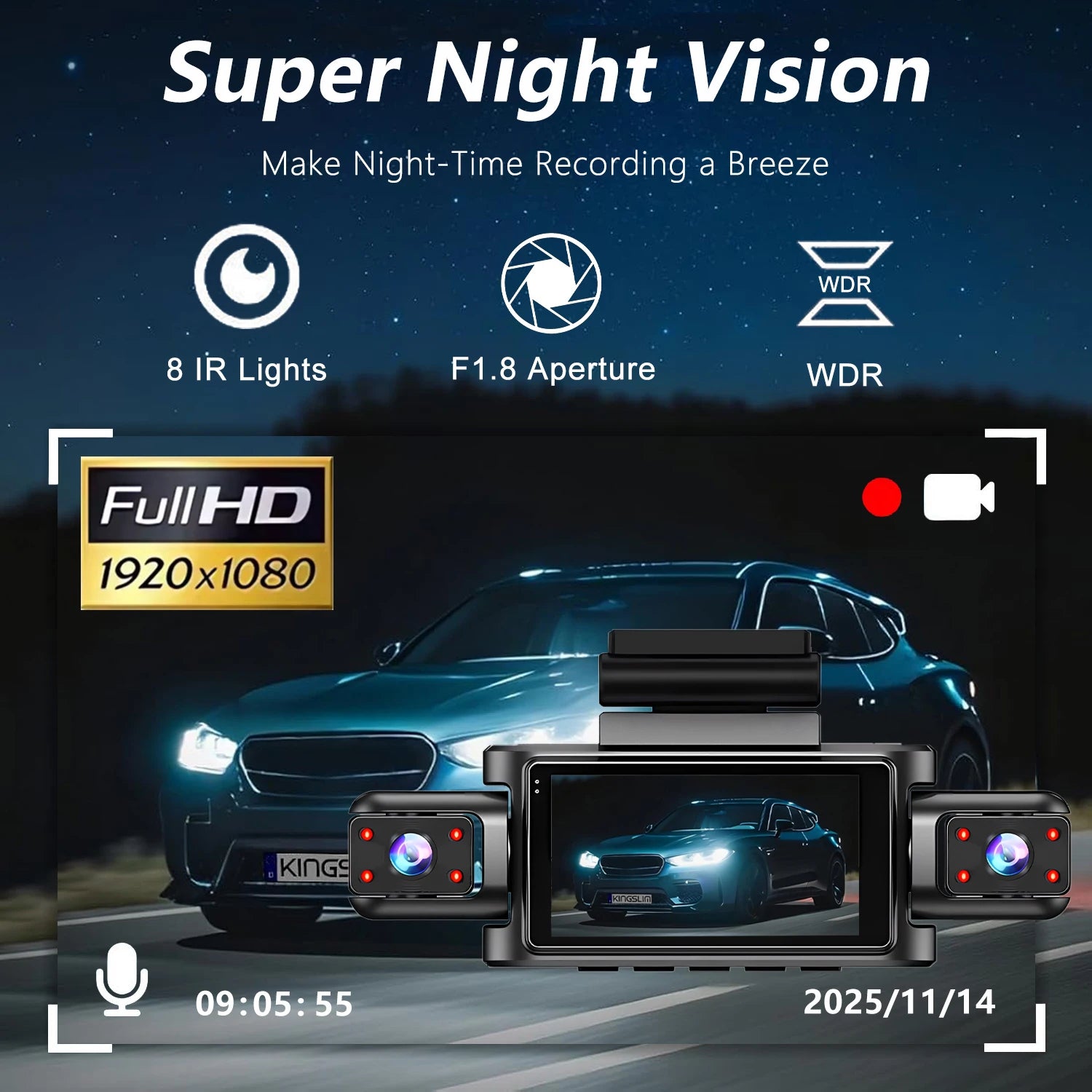 4 Channel Dash Cam with WiFi – FHD 1080P, Night Vision & Loop Recording