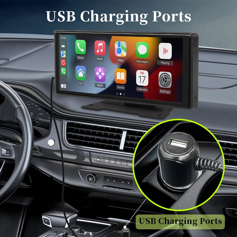 10.26" Car Mirror Dash Radio with Wireless CarPlay & Android Auto – Bluetooth, AUX & USB