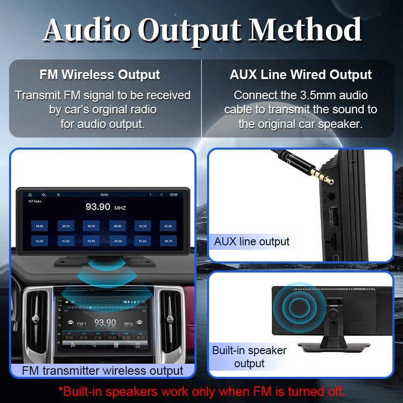 10.26" Car Mirror Dash Radio with Wireless CarPlay & Android Auto – Bluetooth, AUX & USB