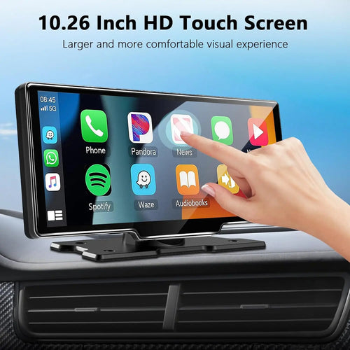 10.26" Car Mirror Radio with Wireless CarPlay & Android Auto – BT, AUX, FM Stereo