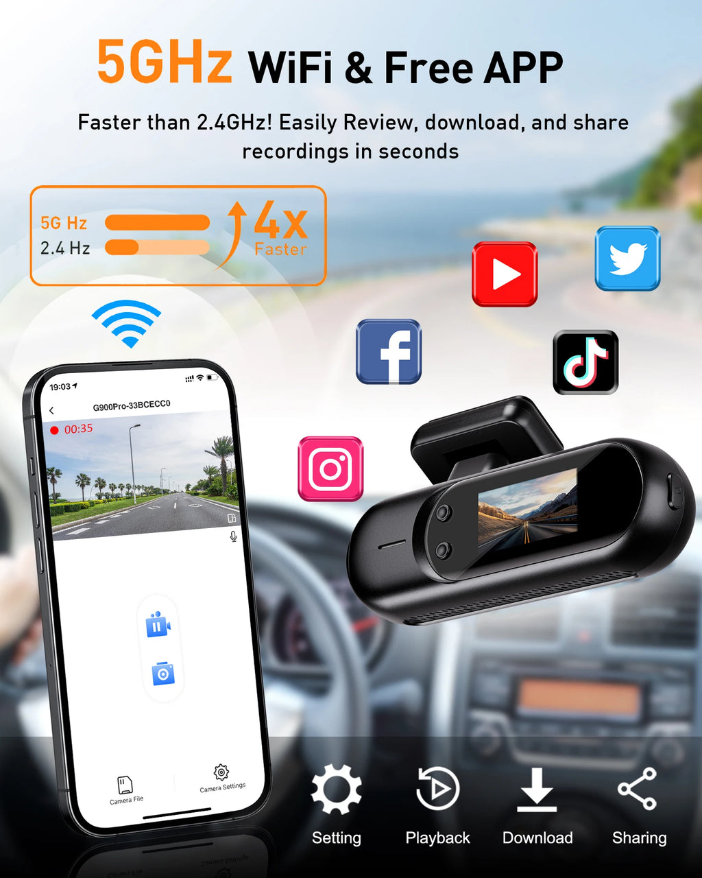 4K UHD Front & Rear Dash Cam with WiFi, HDR Night Vision & 24H Parking Mode