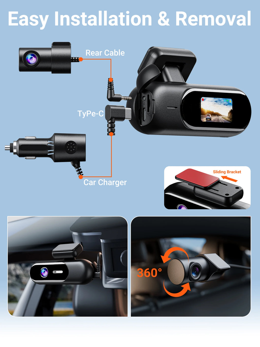 4K UHD Front & Rear Dash Cam with WiFi, HDR Night Vision & 24H Parking Mode