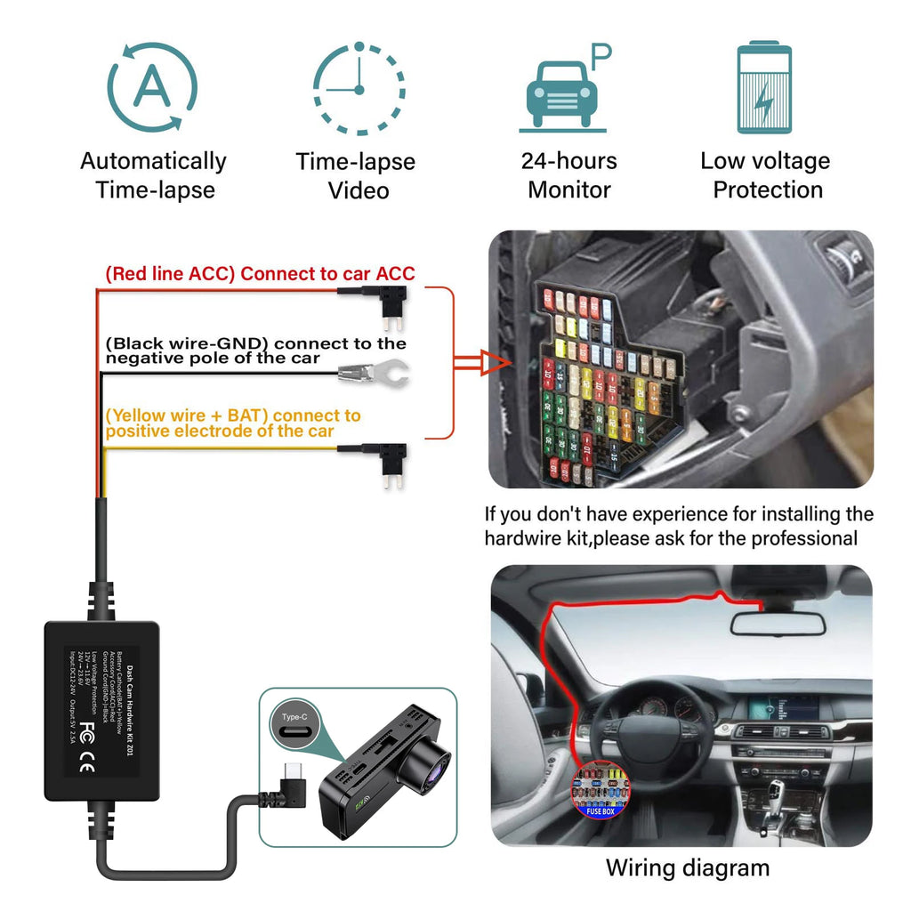 4K UHD Front & Rear Dash Cam with WiFi, HDR Night Vision & 24H Parking Mode