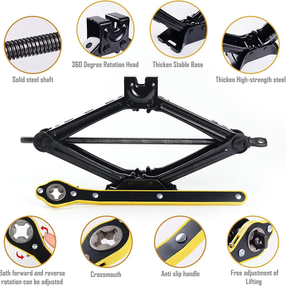 2T/3T Car Scissor Jack with Wrench – Emergency Crank Lift for SUVs & Vehicles
