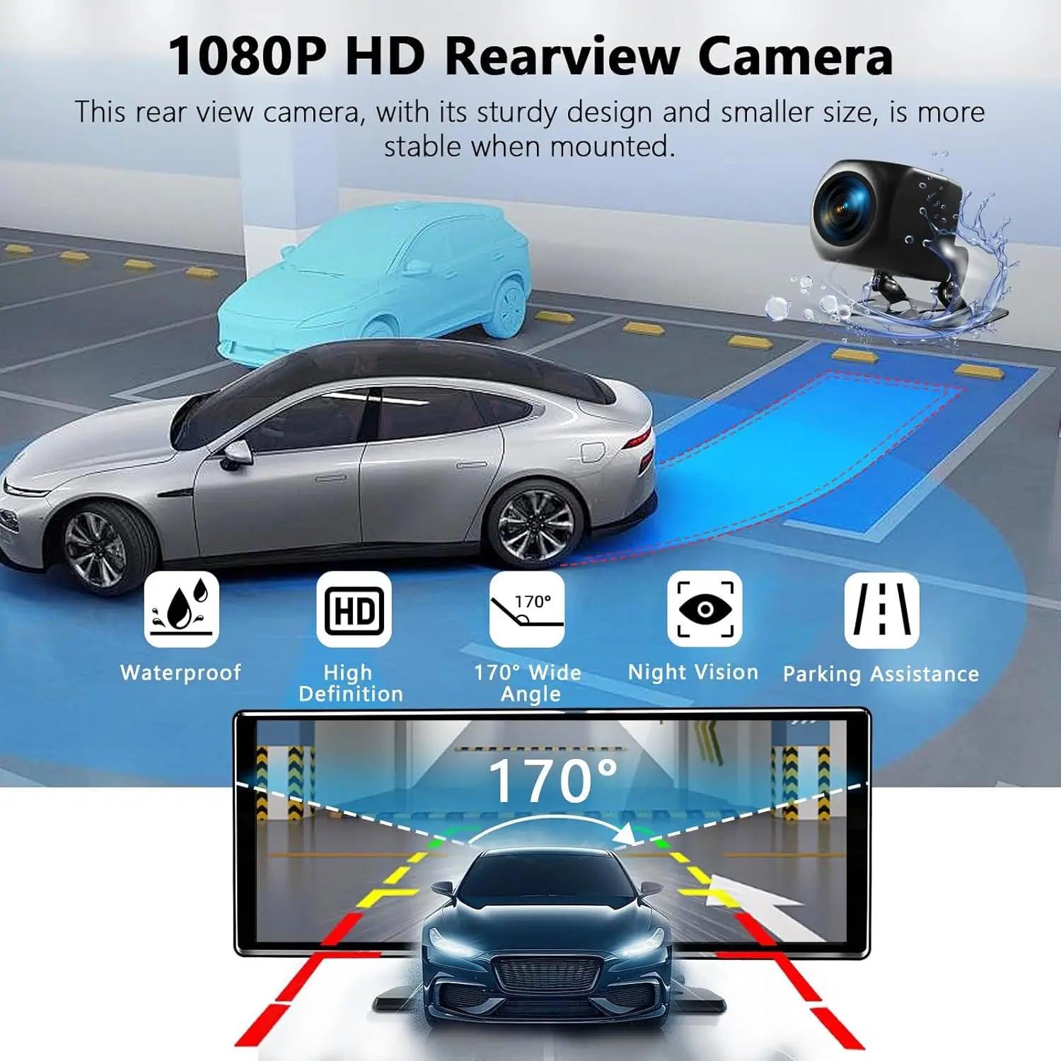 10.26" Car Mirror Radio with Wireless CarPlay & Android Auto – BT, AUX, FM Stereo