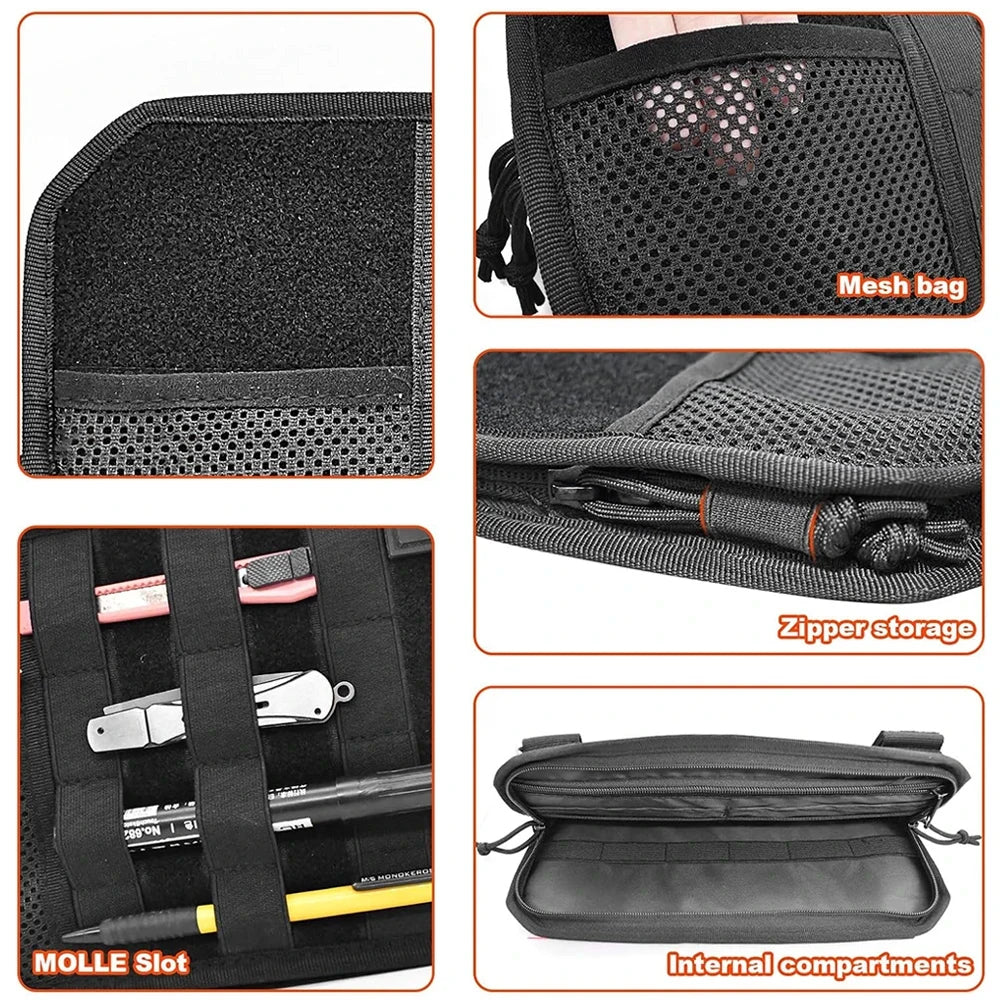 Car Sun Visor Organizer – Molle Panel with Zipper Pouch & Glasses Clip